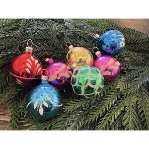 Vintage Lot Small Glitter Glass Ornaments Multicolor 7 Total